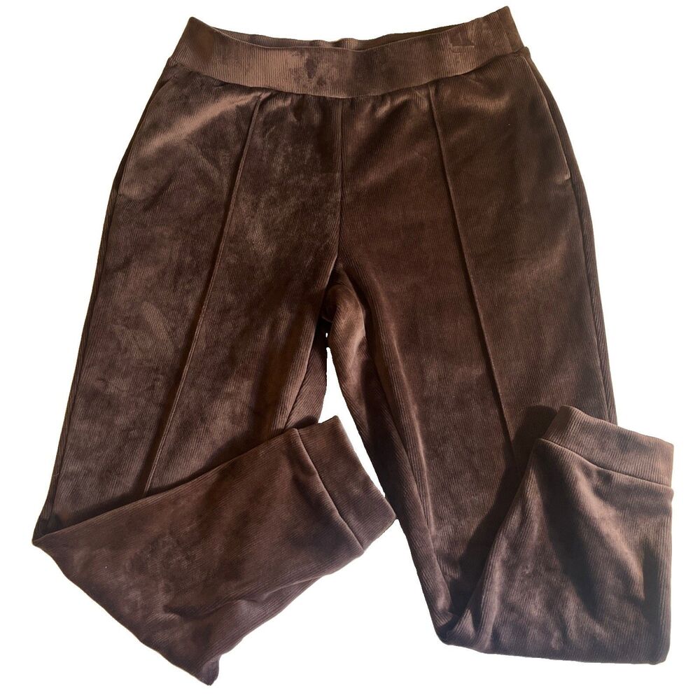 All In Motion Jogger Pants Womens L Chocolate Brown Velvety Ribbed Elastic Waist